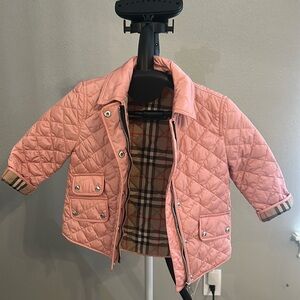 Kids Burberry jacket size 4. Baby pink with Burberry print inside